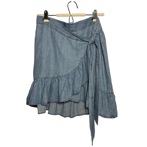 Rails Blue Etienne Chambray Ruffle Linen Blend Wrap Skirt Women's Large - Picture 2 of 8